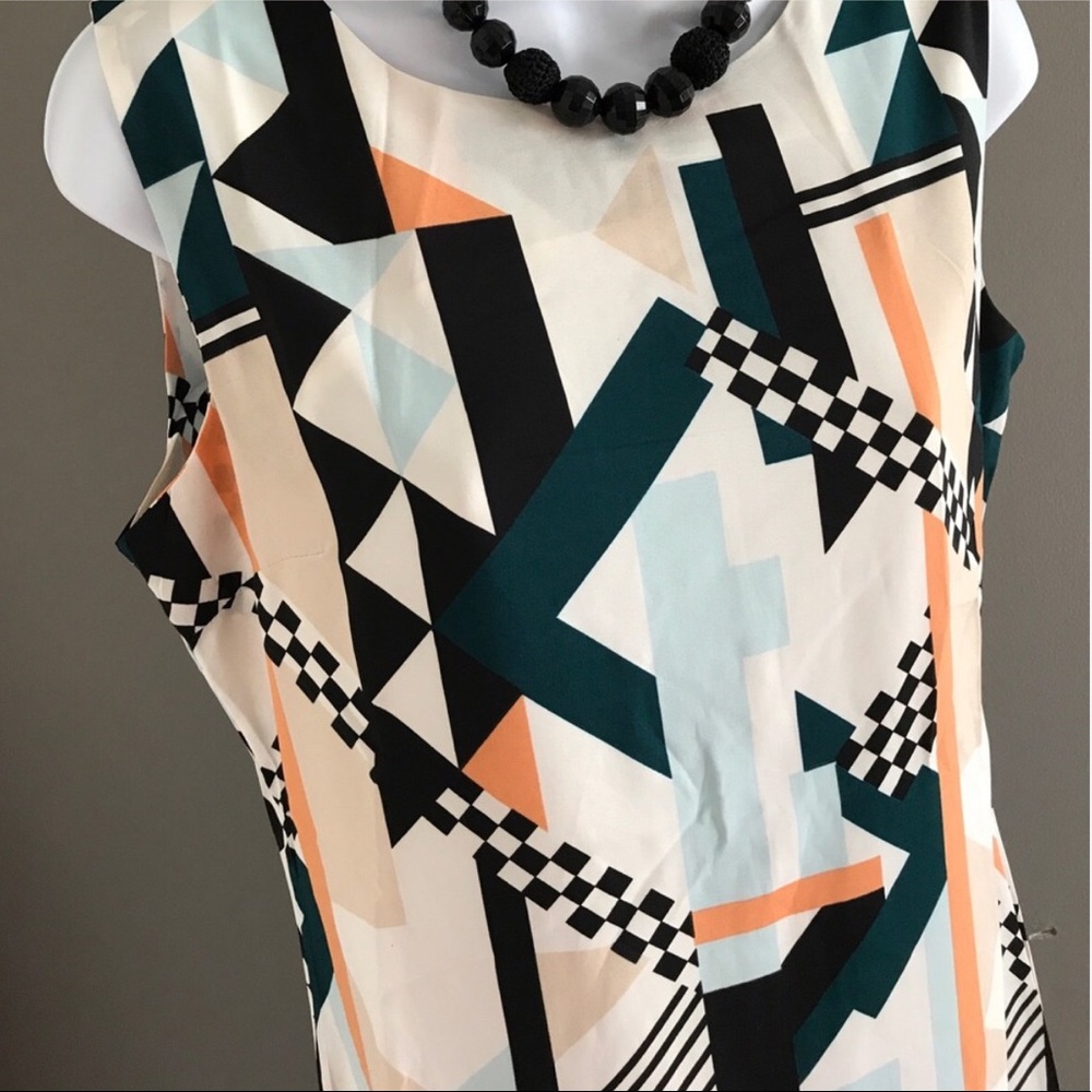 CREE GREEN MUSTARD MULTI GEO RUFFLE SLEEVELESS DRESS - Picture 8 of 9